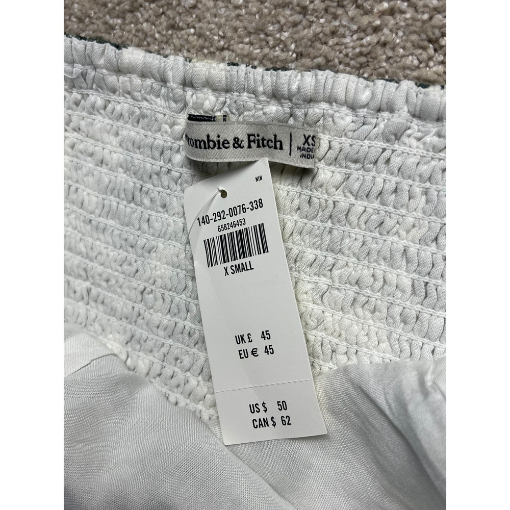 Abercrombie Fitch Smocked Square Neck Crop Top NWT Puff Sleeve Linen Tropical XS - Picture 3 of 10
